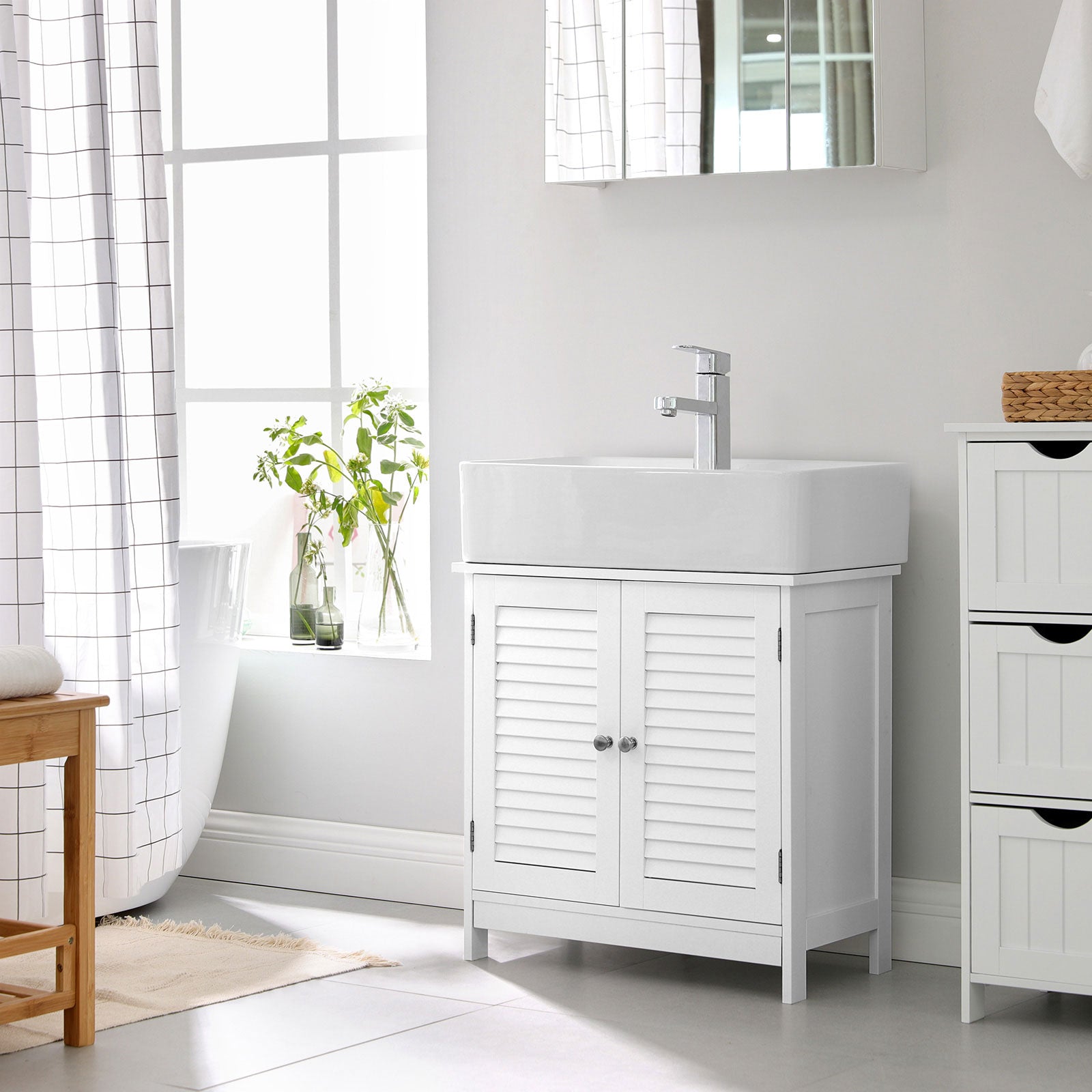 White Under Sink Storage Cabinet with Shelf - image 9