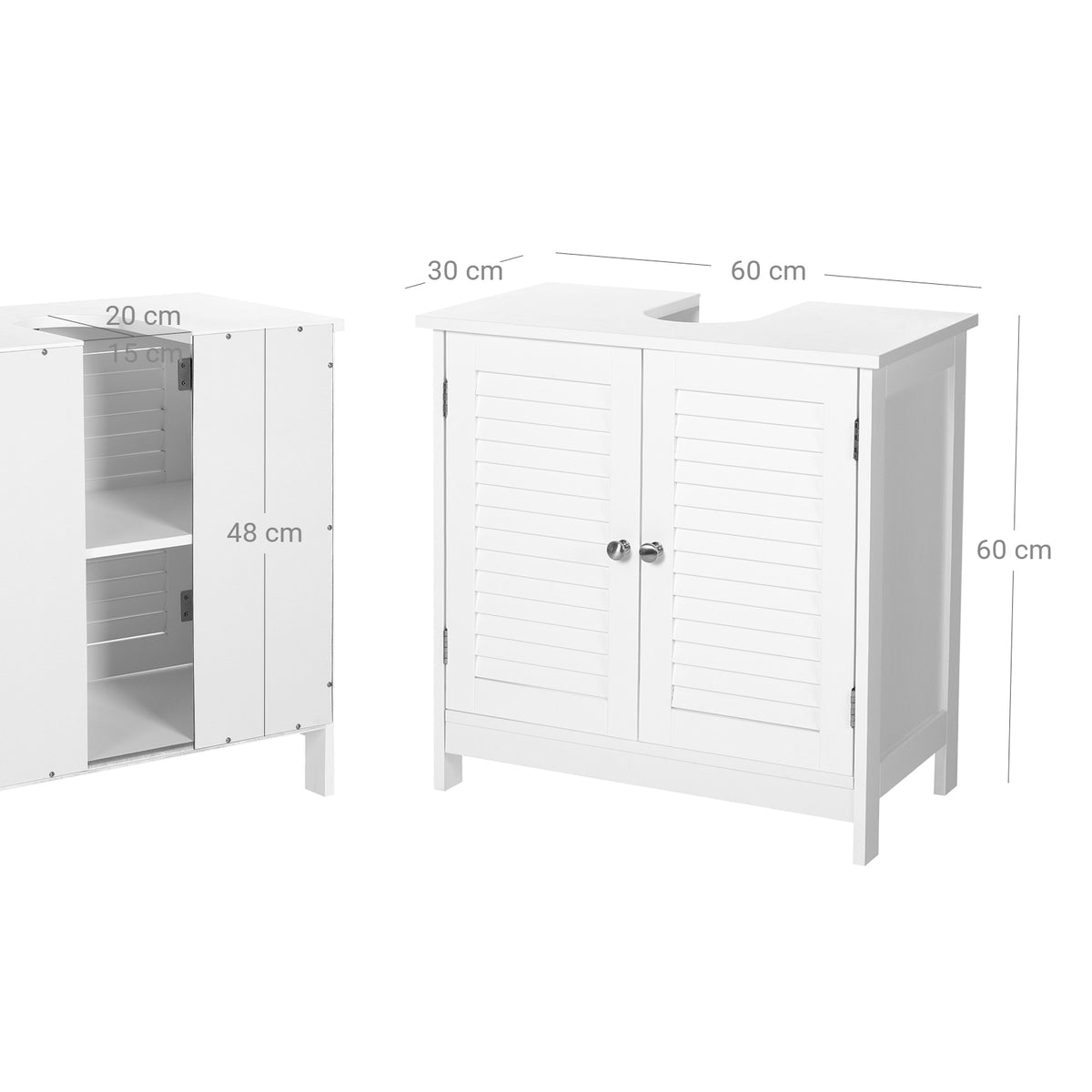 White Under Sink Storage Cabinet with Shelf