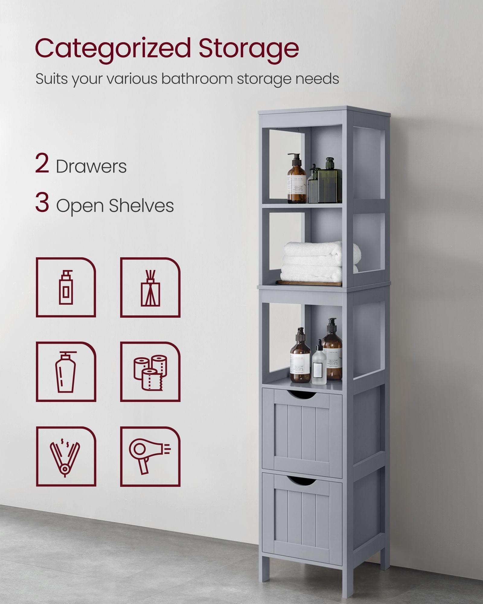 Bathroom Floor Cabinet with 2 Removable Drawers - image 3