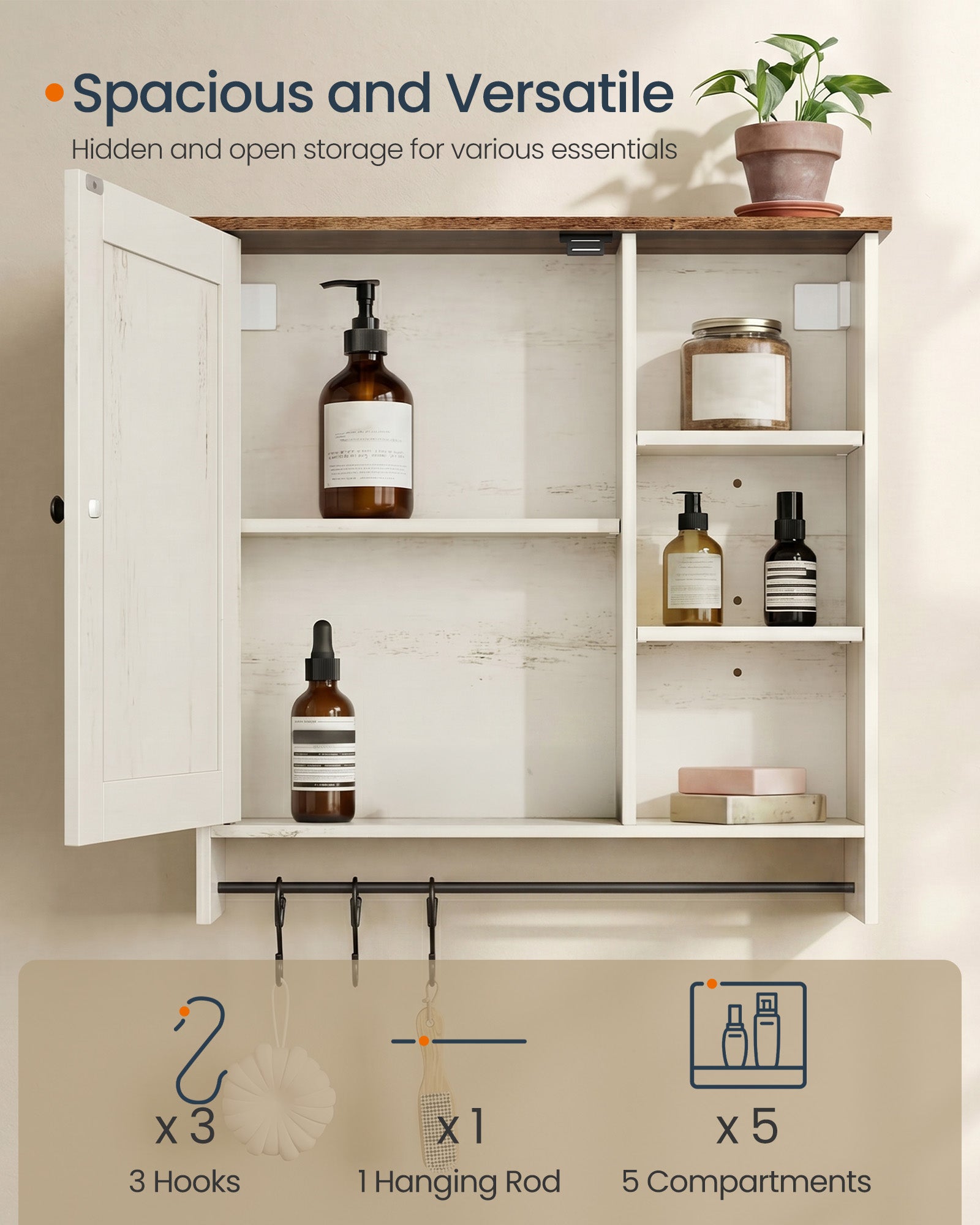 Wall mounted storage cabinet with adjustable shelves for bathroom - image 4