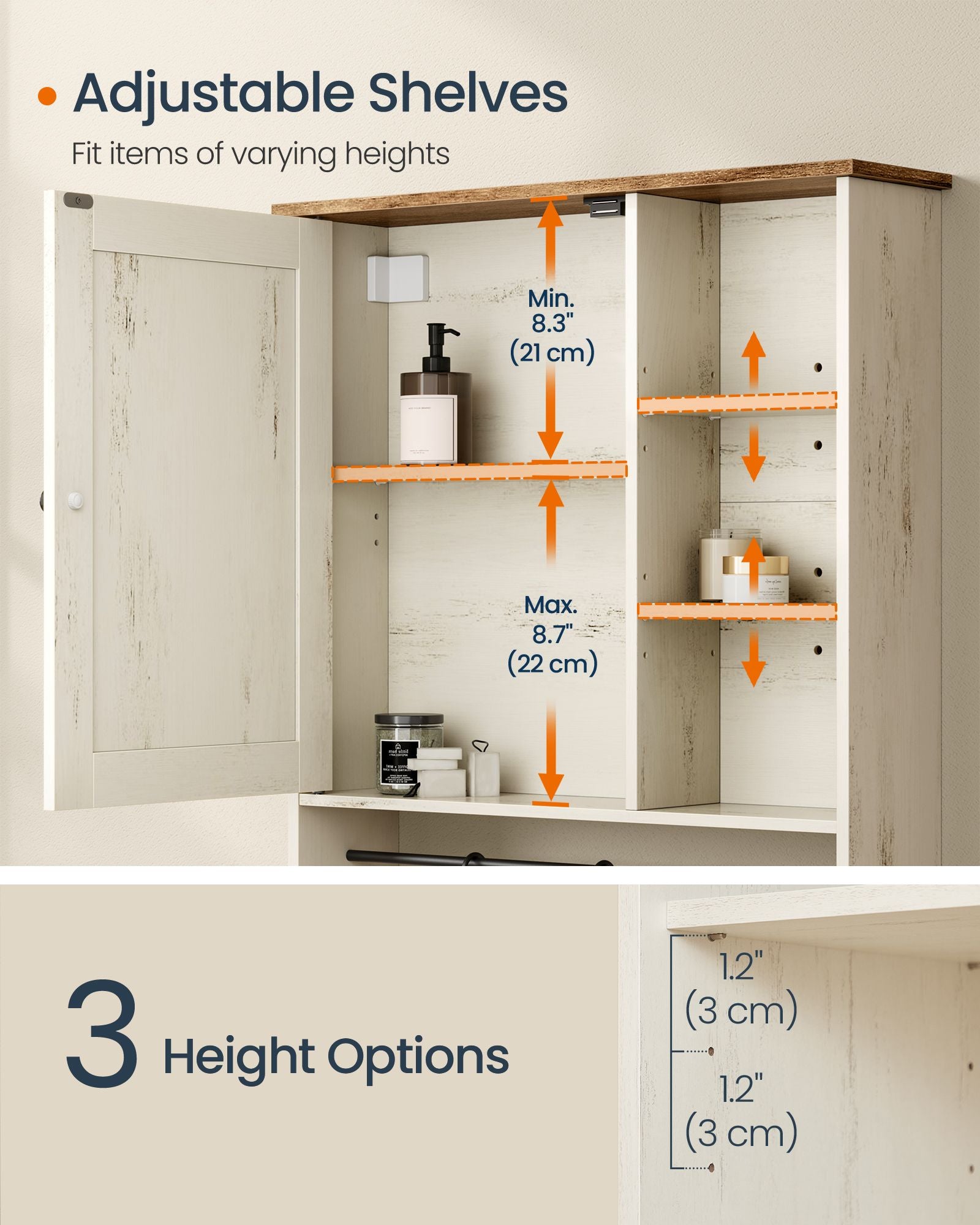 Wall mounted storage cabinet with adjustable shelves for bathroom - image 5