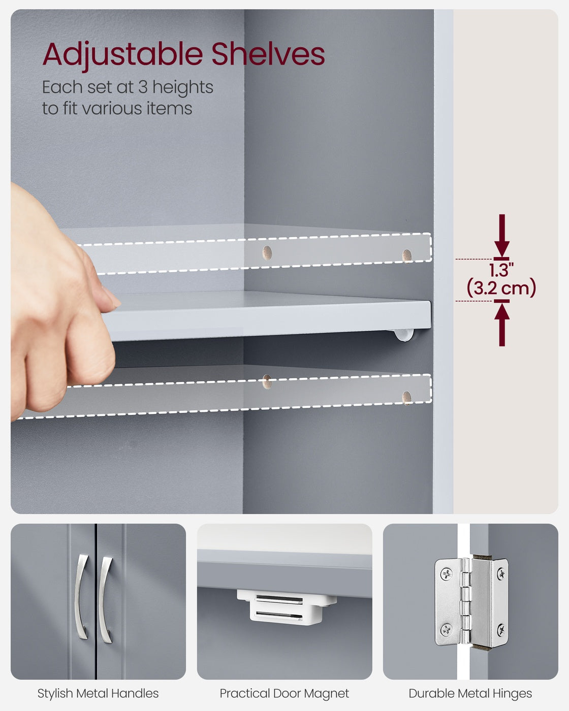 Wall-Mounted Bathroom Cabinet with Shelves Dove Grey - image 4