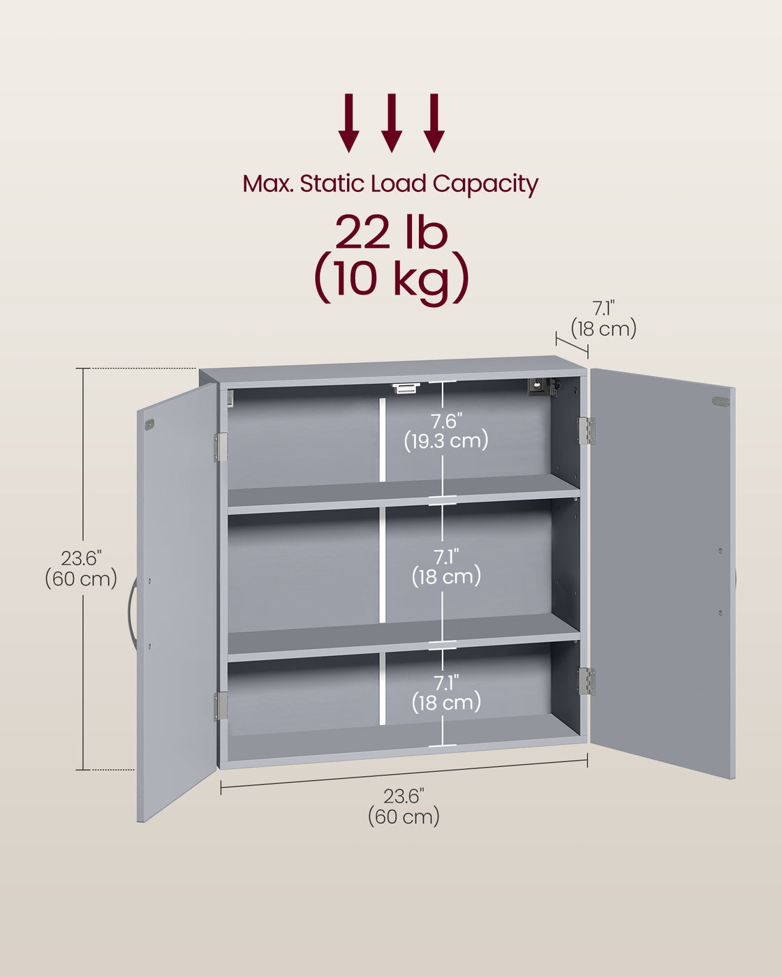 Wall-Mounted Bathroom Cabinet with Shelves Dove Grey - image 5
