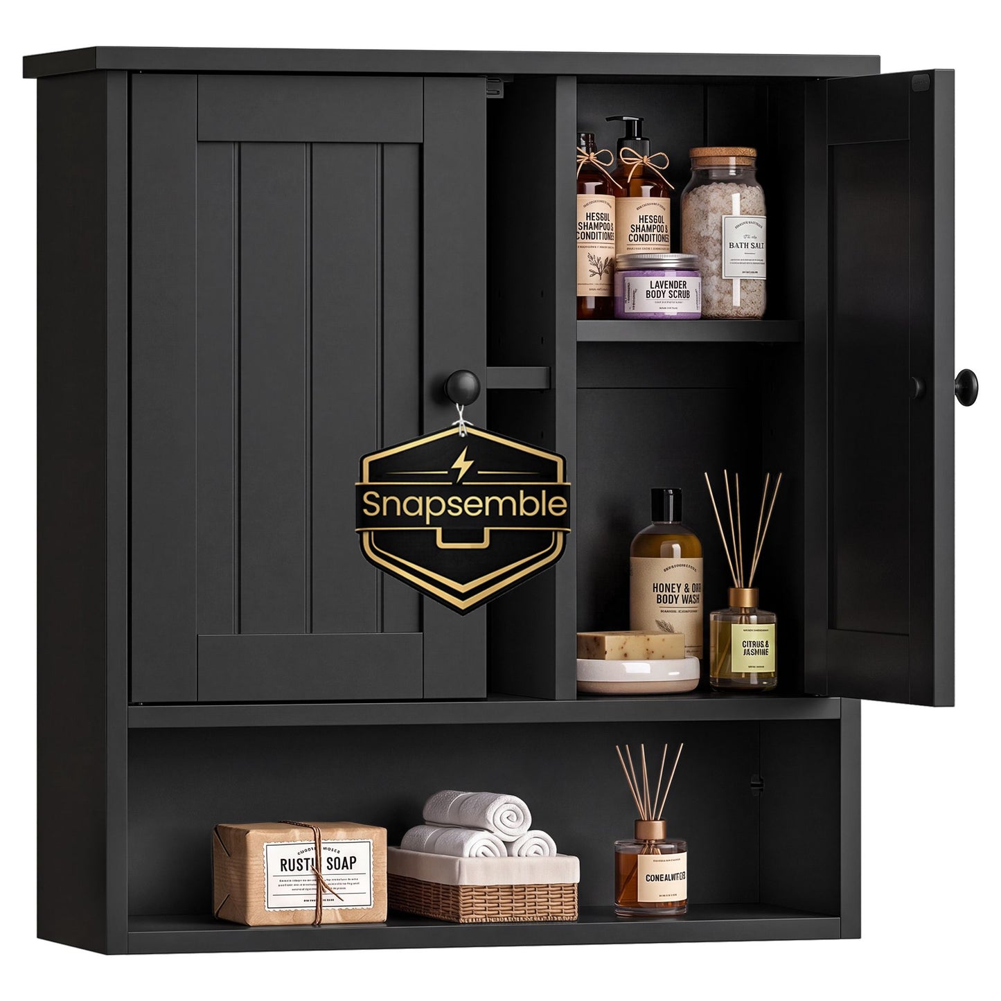 Tool-Free Assembly Bathroom Wall Cabinet, 2 Doors Modern basic Wall Mounted Storage, Adjustable Shelves - image 5