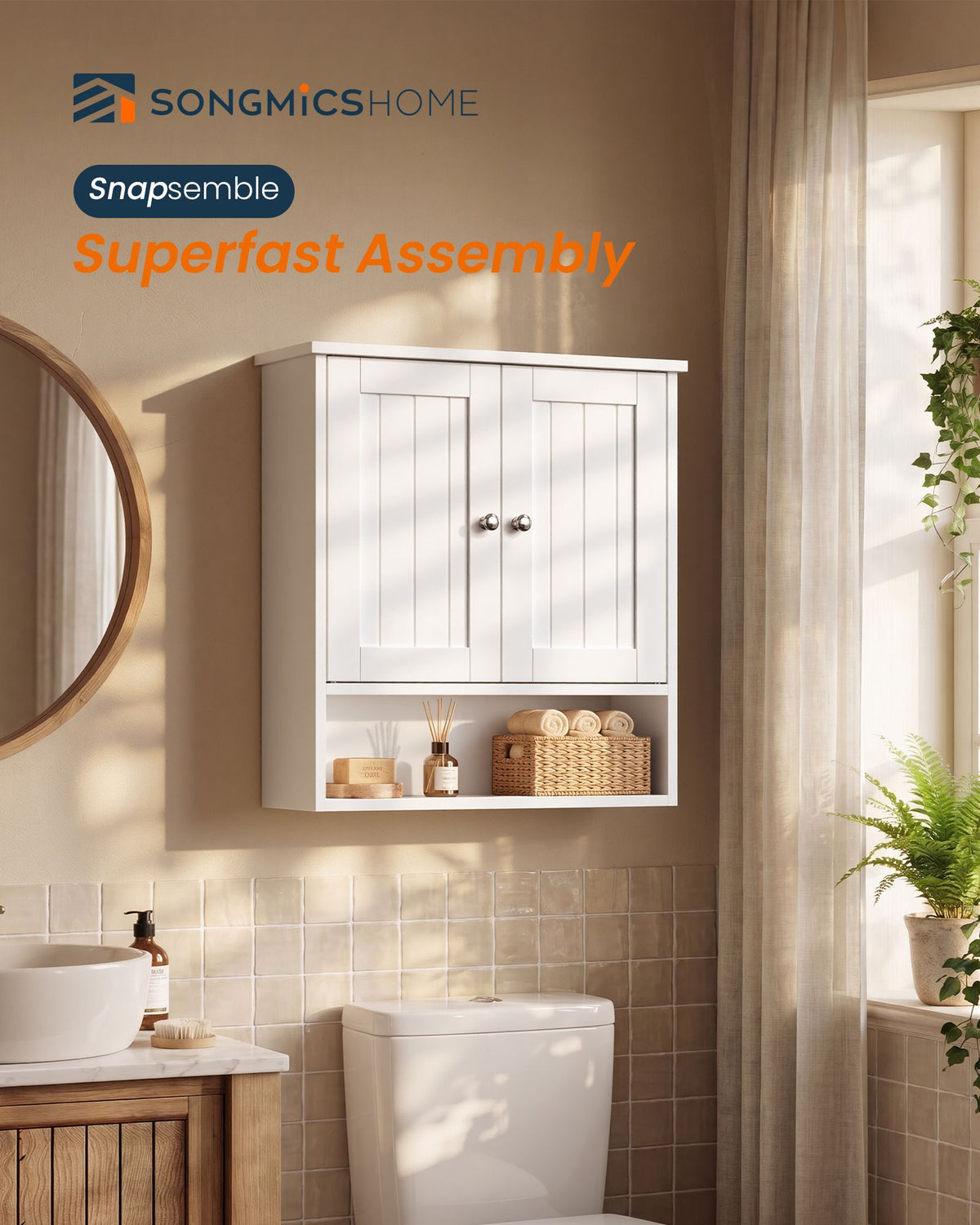 Tool-Free Assembly Bathroom Wall Cabinet, 2 Doors Modern basic Wall Mounted Storage, Adjustable Shelves - image 2