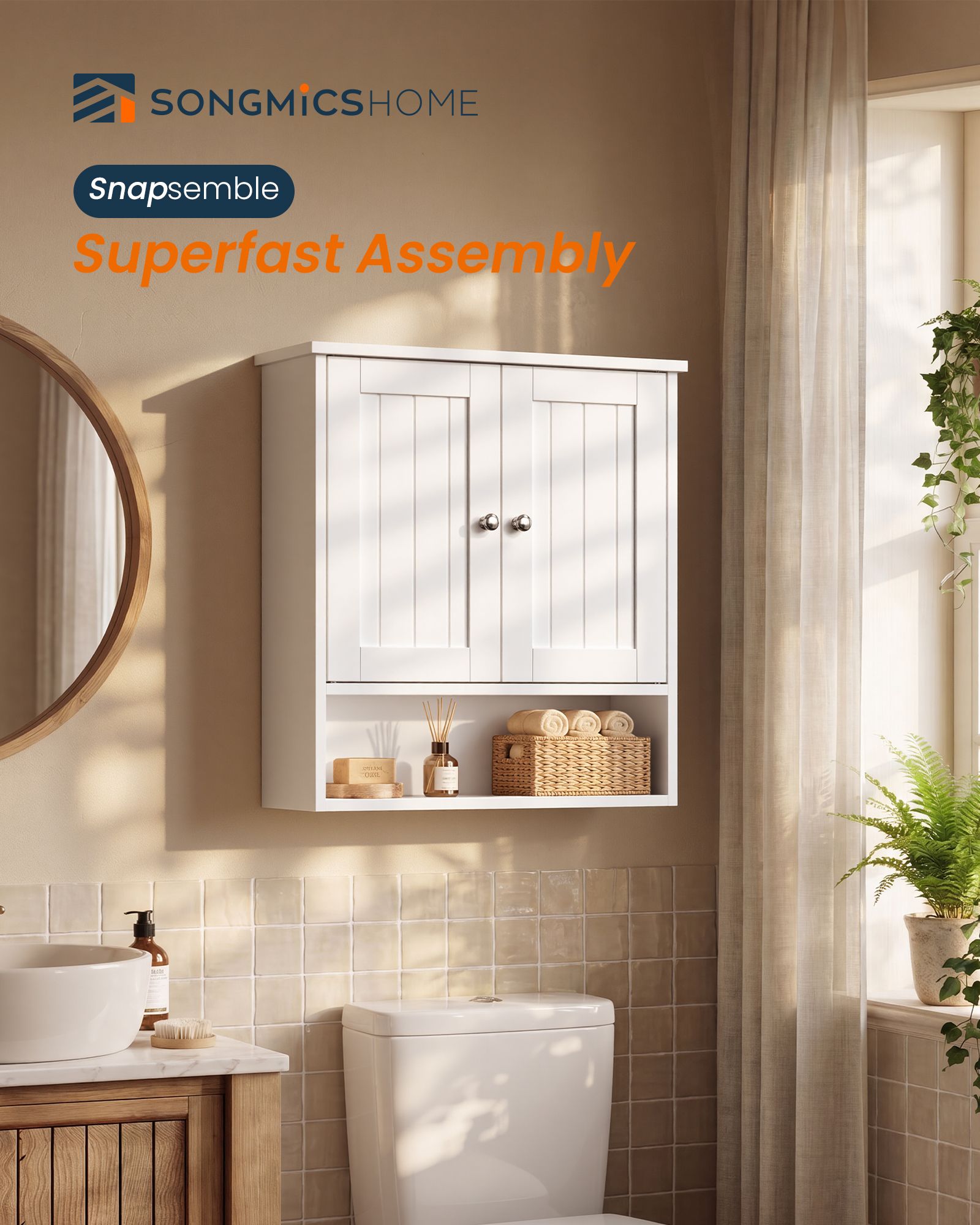 Tool-Free Assembly Bathroom Wall Cabinet, 2 Doors Modern basic Wall Mounted Storage, Adjustable Shelves - image 2