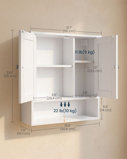 Tool-Free Assembly Bathroom Wall Cabinet, 2 Doors Modern basic Wall Mounted Storage, Adjustable Shelves - image 3