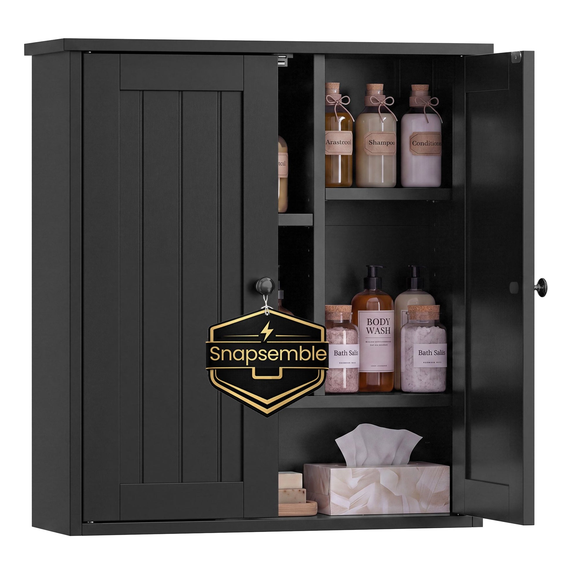 Tool-Free Assembly Bathroom Wall Cabinet, 2 Doors Farmhouse Wall Mounted Storage, Adjustable Shelves - image 1