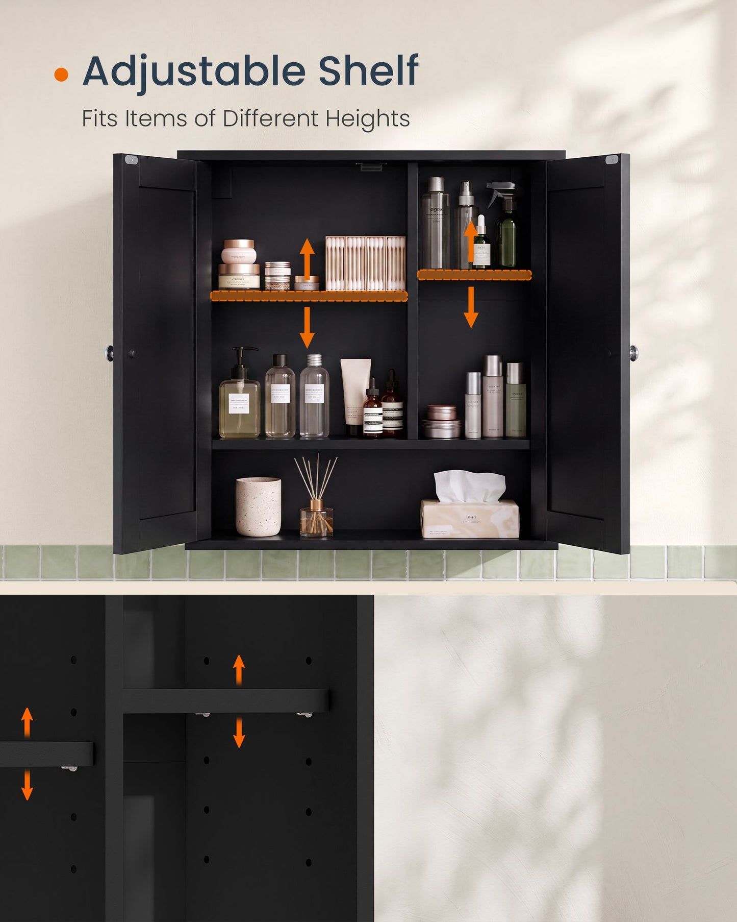 Tool-Free Assembly Bathroom Wall Cabinet, 2 Doors Farmhouse Wall Mounted Storage, Adjustable Shelves - image 3