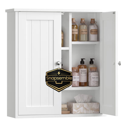 Tool-Free Assembly Bathroom Wall Cabinet, 2 Doors Farmhouse Wall Mounted Storage, Adjustable Shelves - image 5