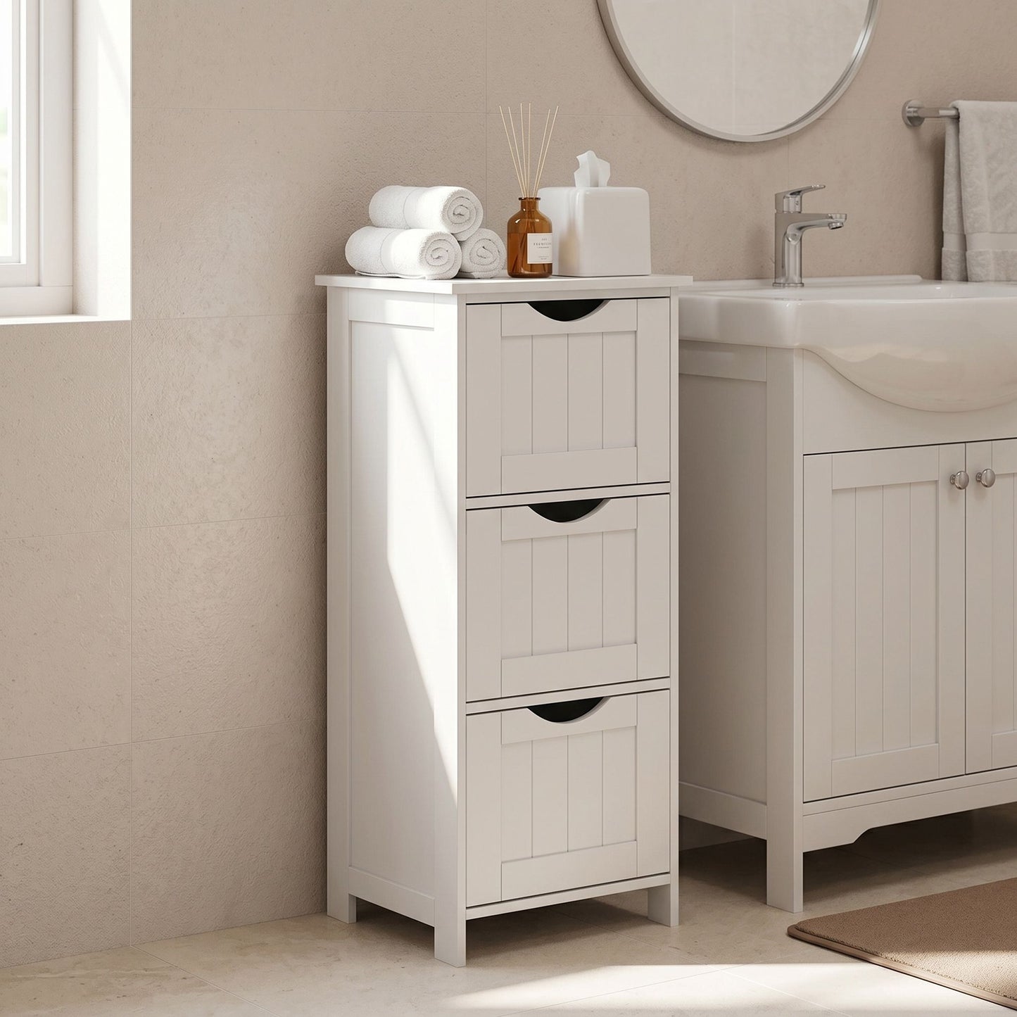 Freestanding Storage Cabinet for Bathroom, with Drawers, Modern Bathroom Storage Organiser Unit, Green - image 10