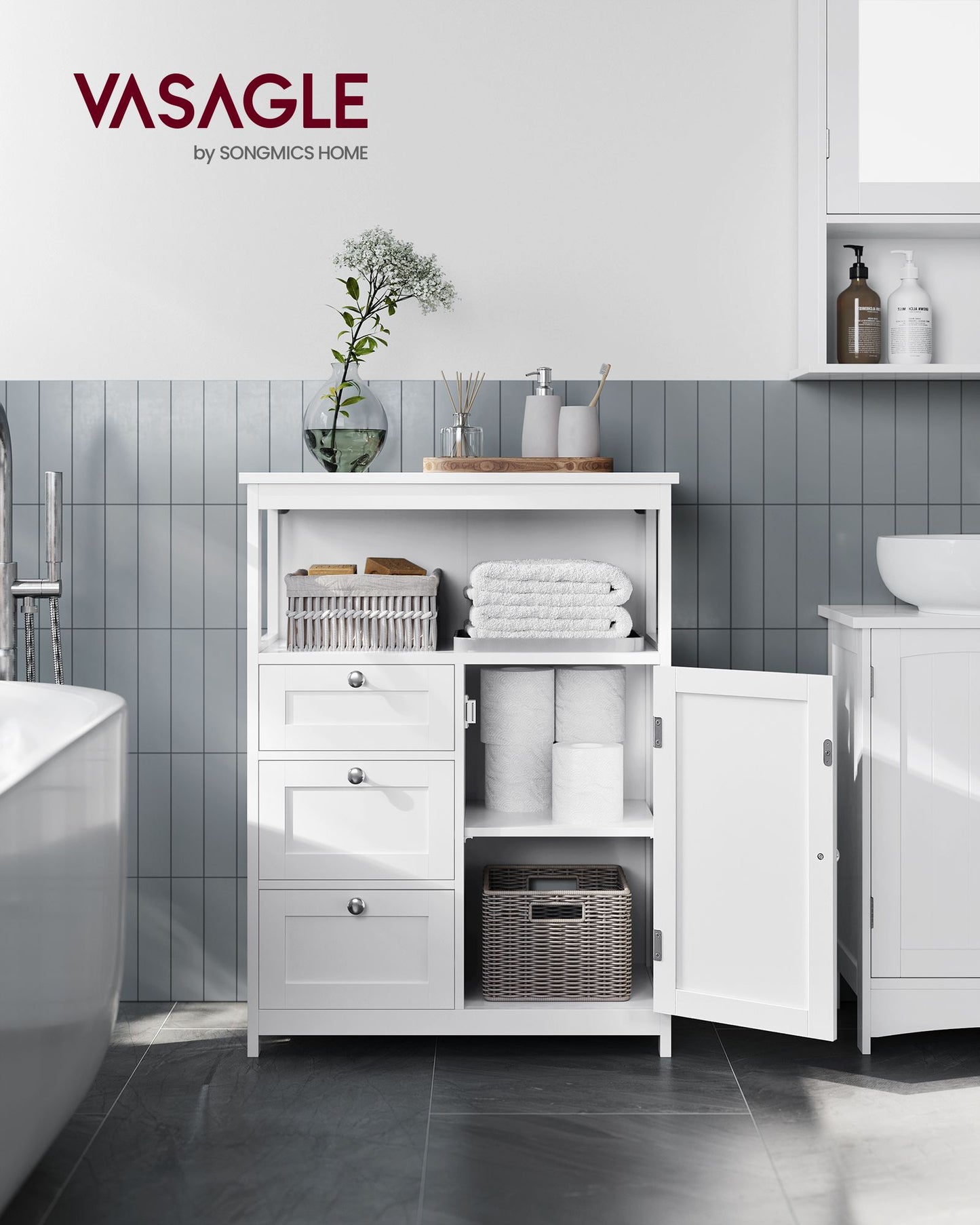 Badezimmerschrank 30 x 60 x 80 cm mit 3 Schubladen