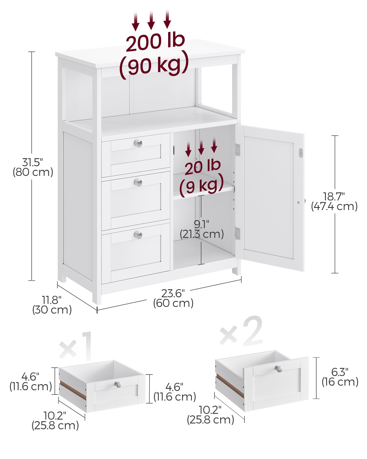 Badezimmerschrank 30 x 60 x 80 cm mit 3 Schubladen