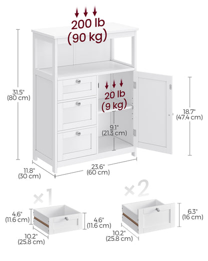 Badezimmerschrank 30 x 60 x 80 cm mit 3 Schubladen