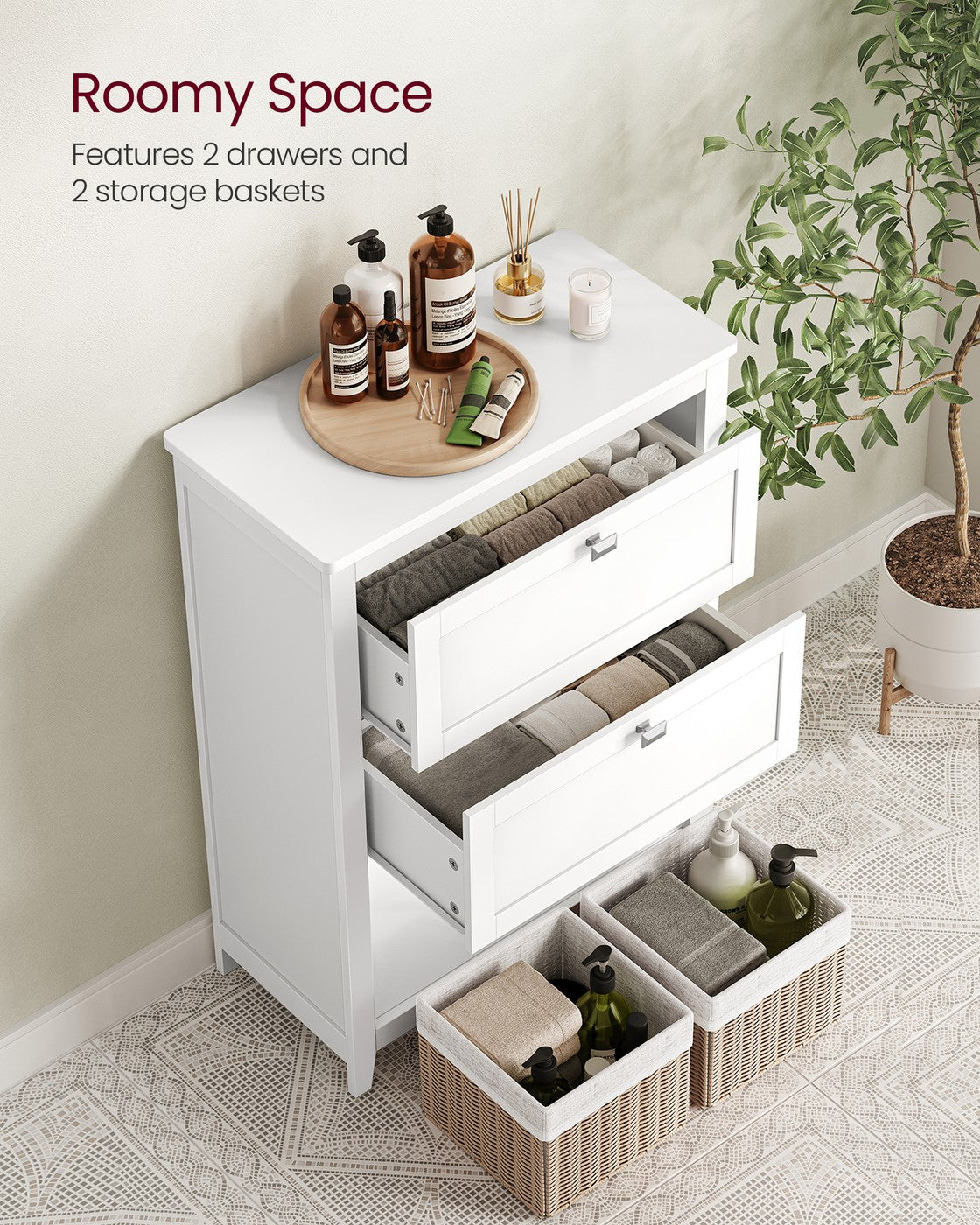 Freestanding Storage Unit, 2 Drawers with Adjustable Dividers, Bathroom Cabinet for Home - image 2