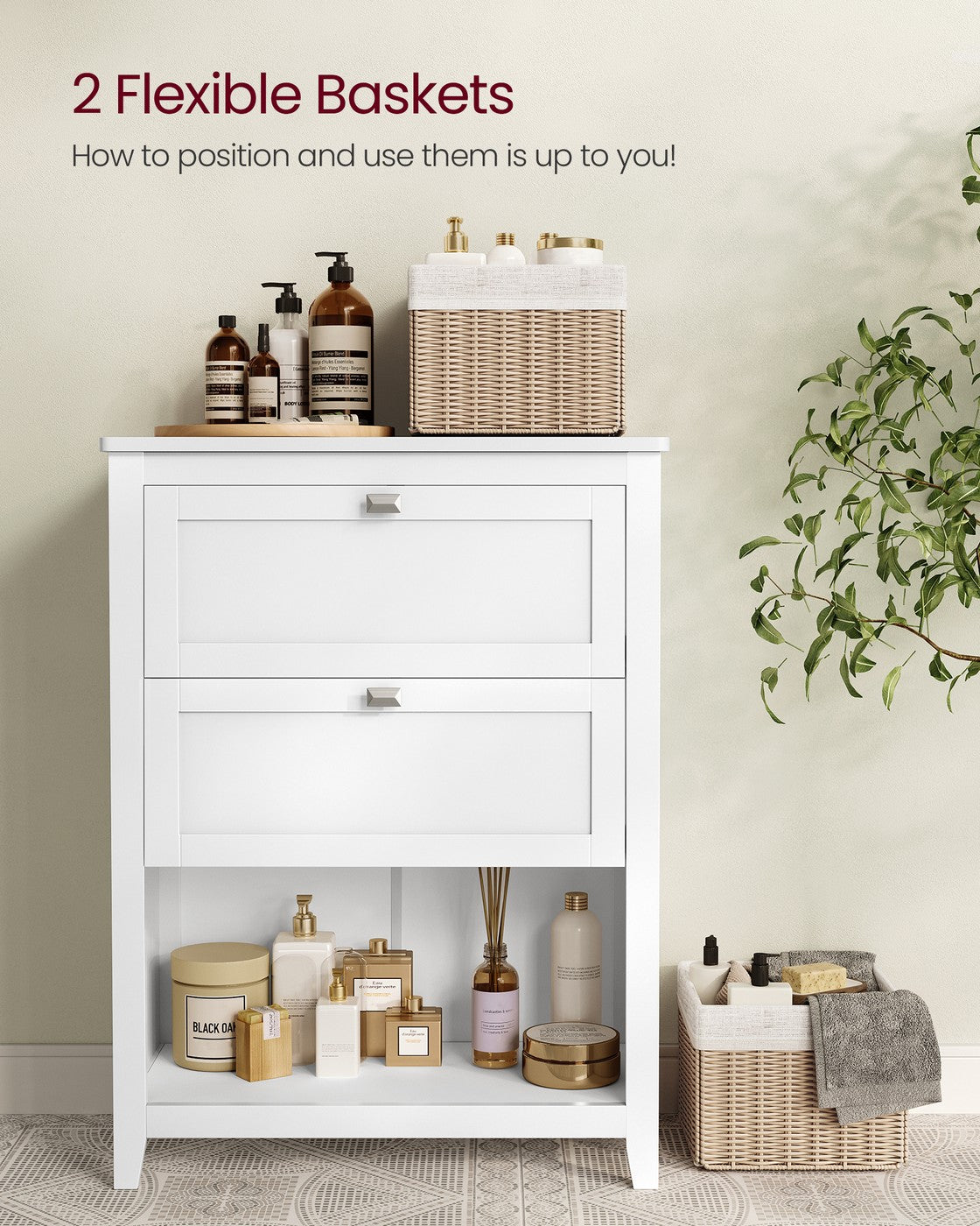 Freestanding Storage Unit, 2 Drawers with Adjustable Dividers, Bathroom Cabinet for Home - image 4