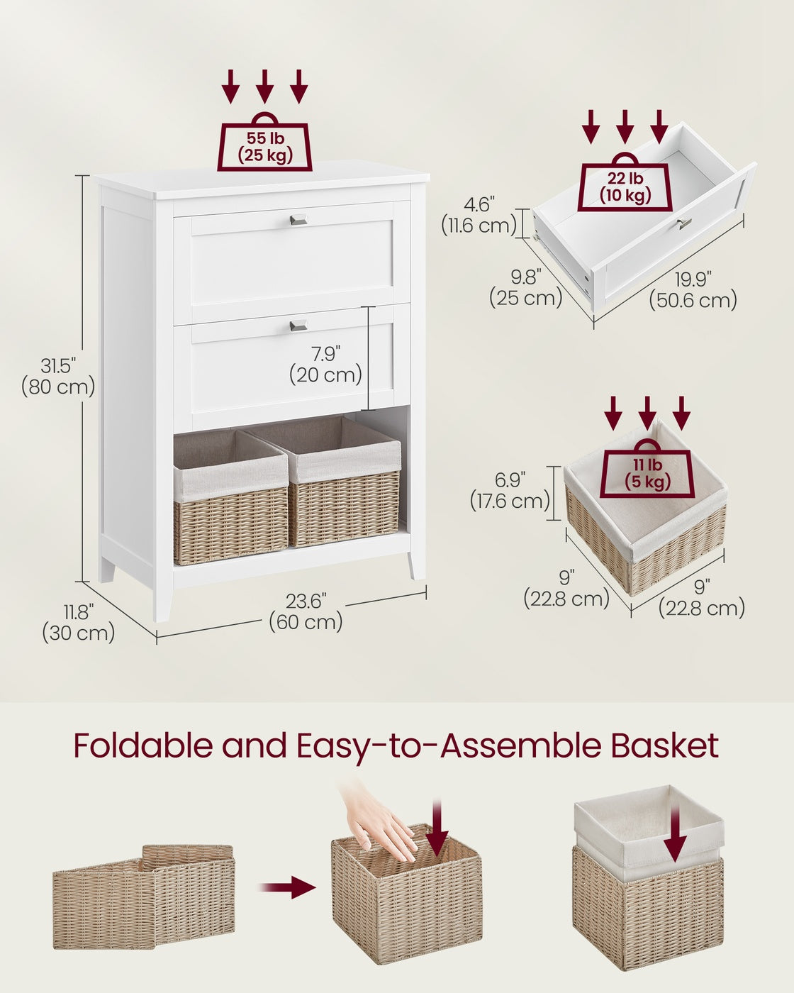 Freestanding Storage Unit, 2 Drawers with Adjustable Dividers, Bathroom Cabinet for Home - image 6