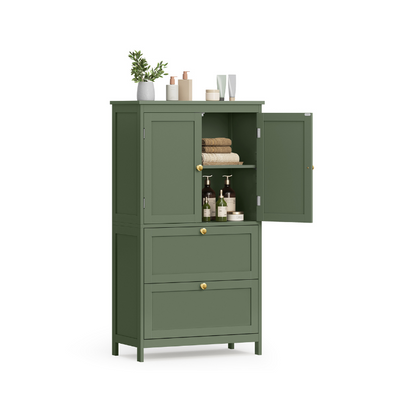 Bathroom Floor Storage Cabinet with 2 Drawers and 2 Doors - HWLEXTRA 