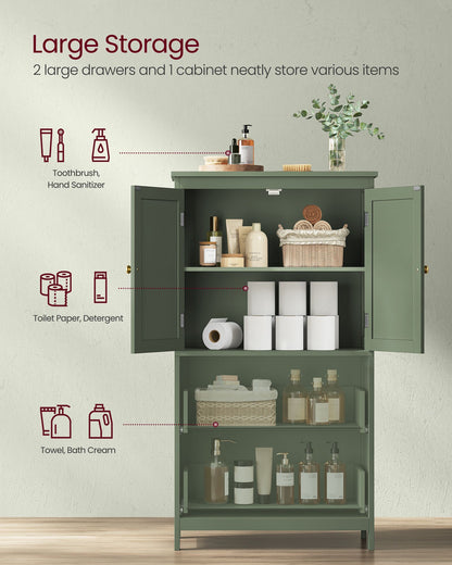 Bathroom Floor Storage Cabinet with 2 Drawers and 2 Doors - HWLEXTRA 