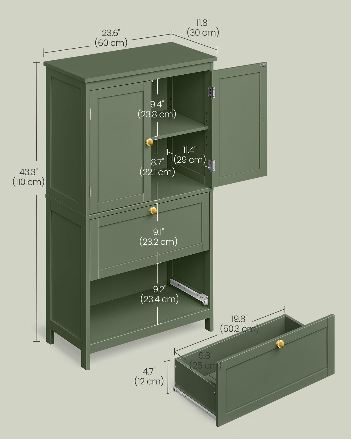 Bathroom Floor Storage Cabinet with 2 Drawers and 2 Doors - HWLEXTRA 