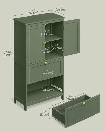 Bathroom Floor Storage Cabinet with 2 Drawers and 2 Doors - HWLEXTRA 