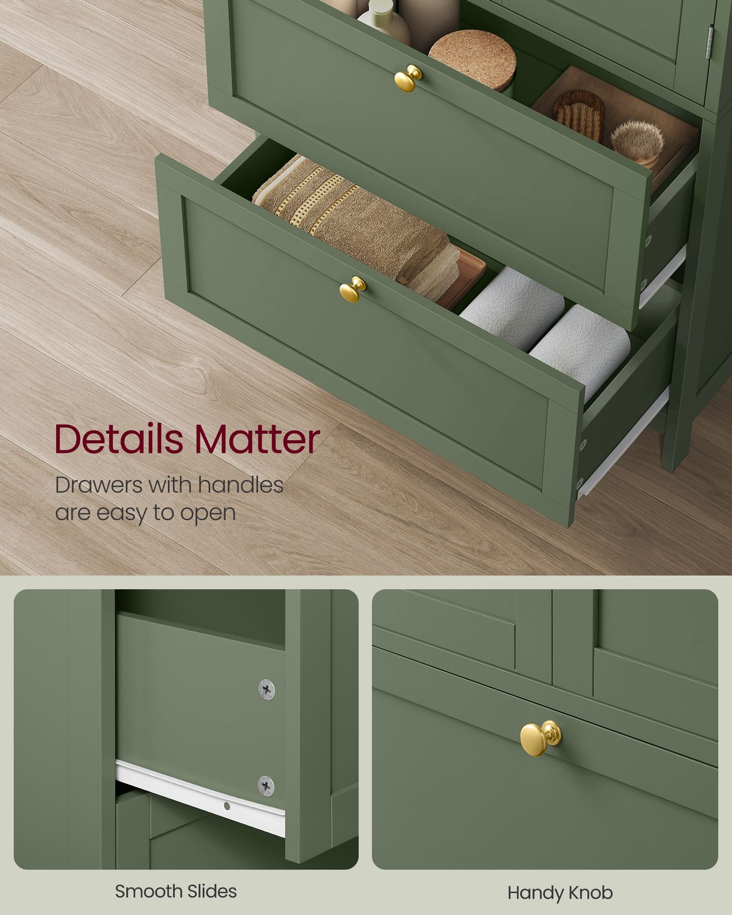 Bathroom Floor Storage Cabinet with 2 Drawers and 2 Doors - HWLEXTRA 