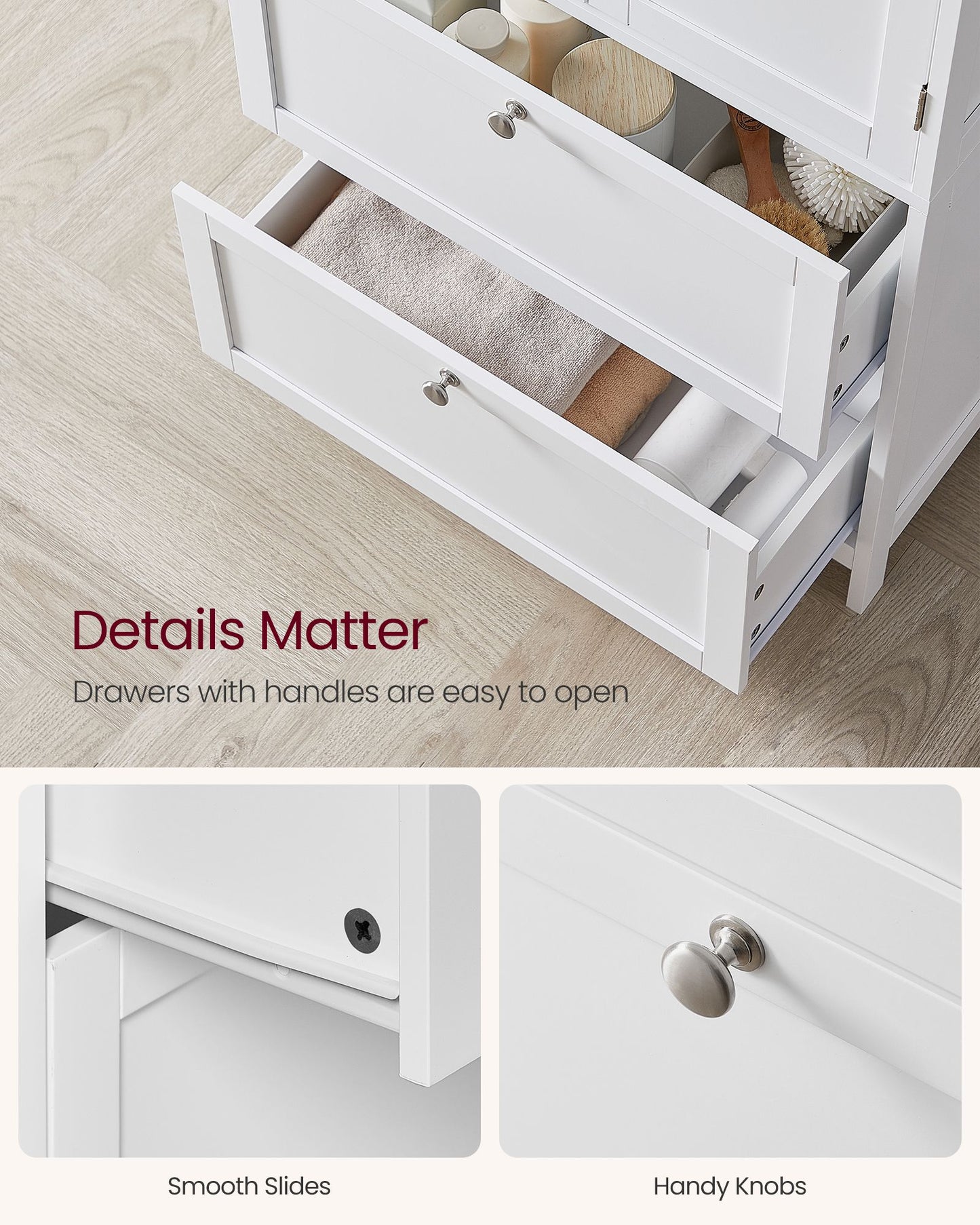 Mobile da Bagno con 2 Cassetti e Ripiano Regolabile 30 x 60 x 110 cm Bianco