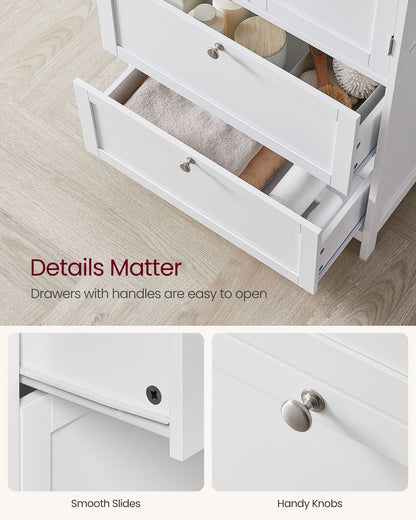 Mobile da Bagno con 2 Cassetti e Ripiano Regolabile 30 x 60 x 110 cm Bianco