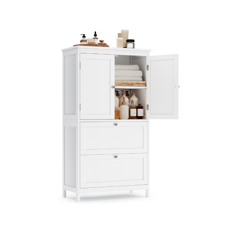Mobile da Bagno con 2 Cassetti e Ripiano Regolabile 30 x 60 x 110 cm Bianco
