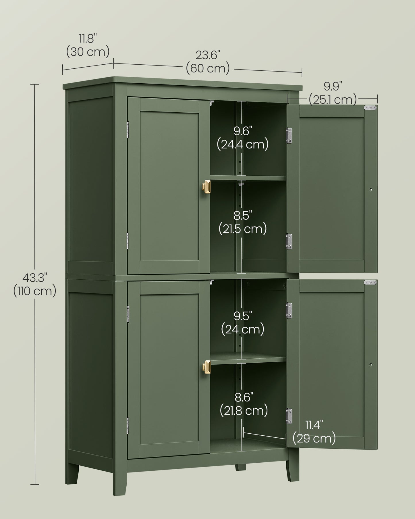 Bathroom Floor Storage Cabinet with 4 Doors