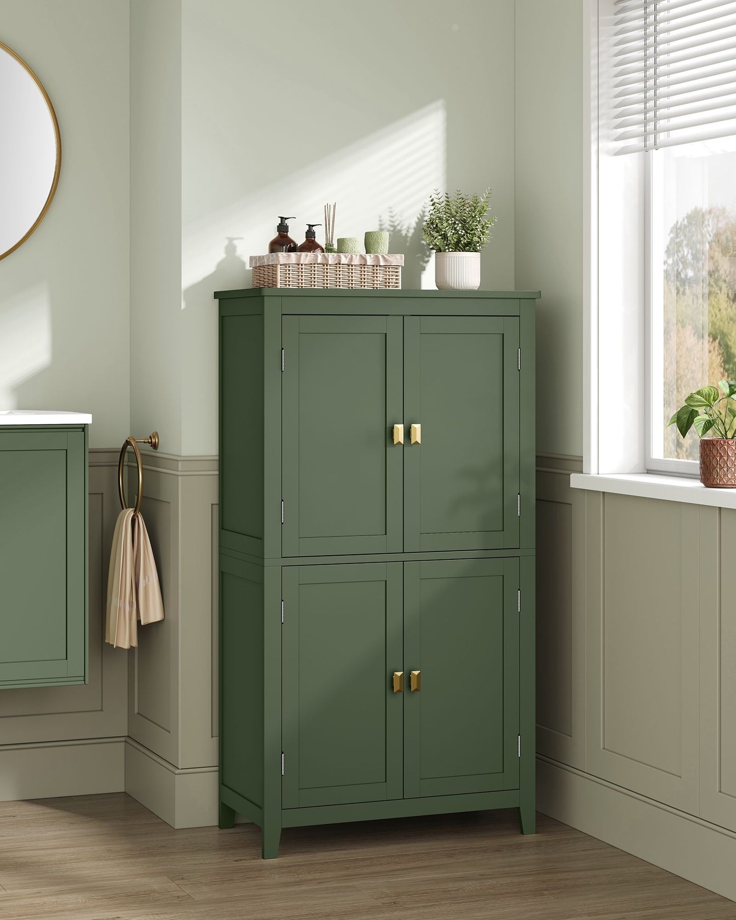 Bathroom Floor Storage Cabinet with 4 Doors