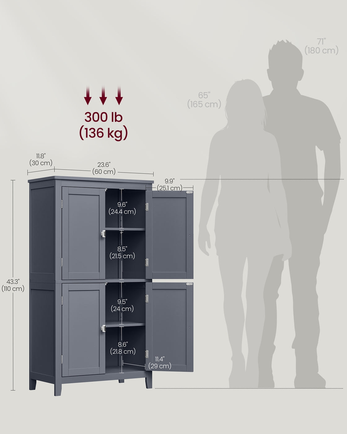 Bathroom Floor Storage Cabinet with 4 Doors