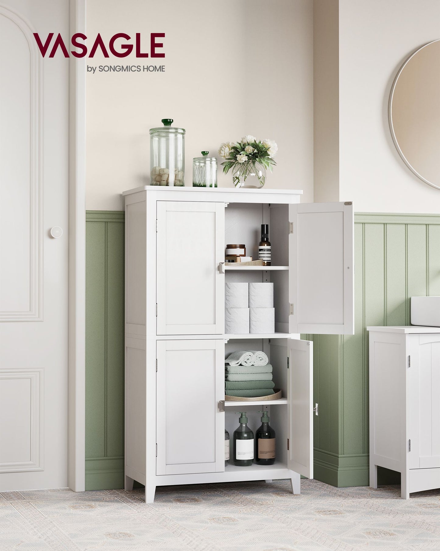 Bathroom Floor Storage Cabinet with 4 Doors