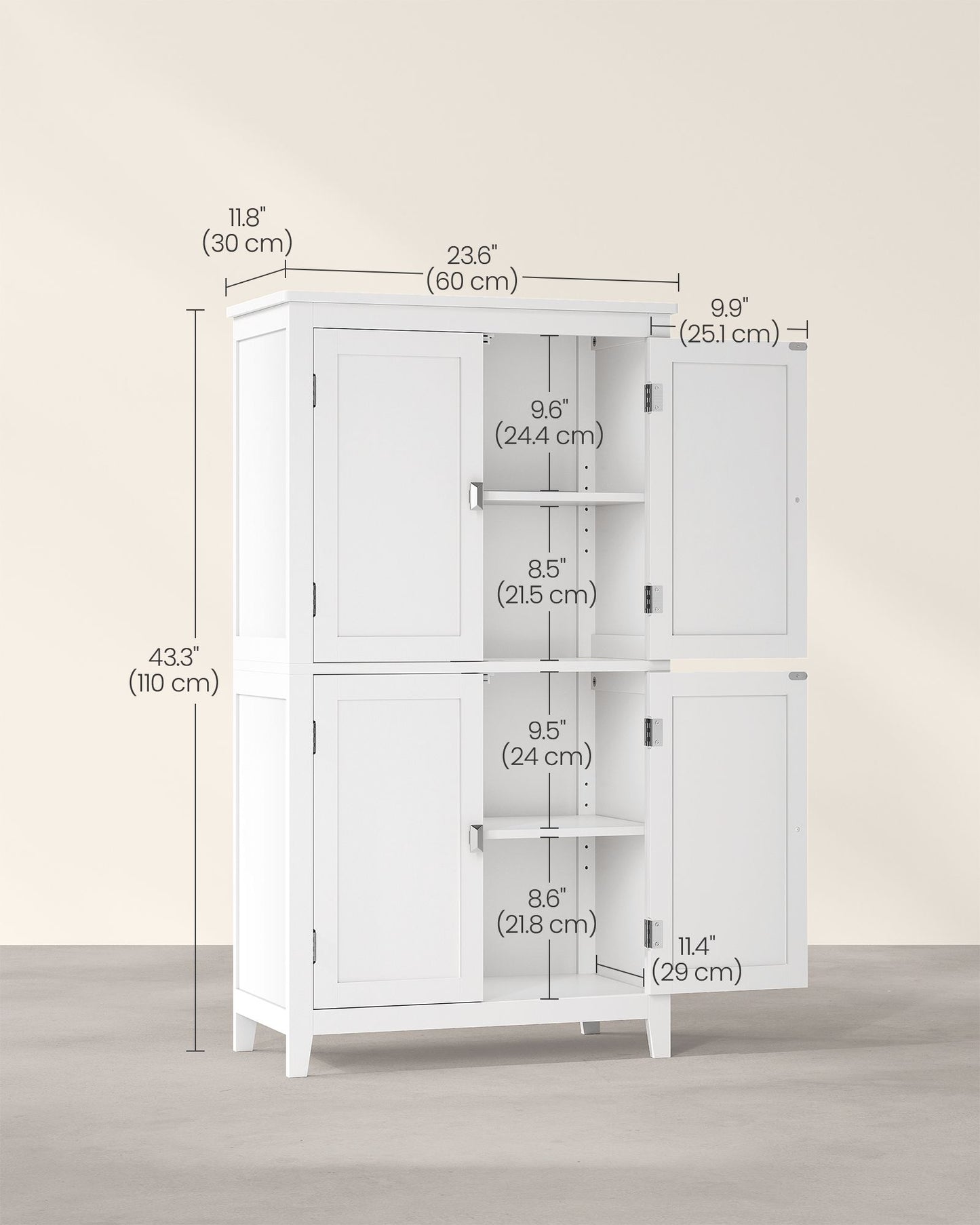 Bathroom Floor Storage Cabinet with 4 Doors