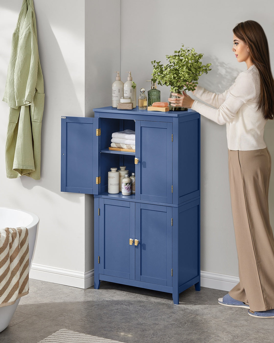Bathroom Floor Storage Cabinet with 4 Doors
