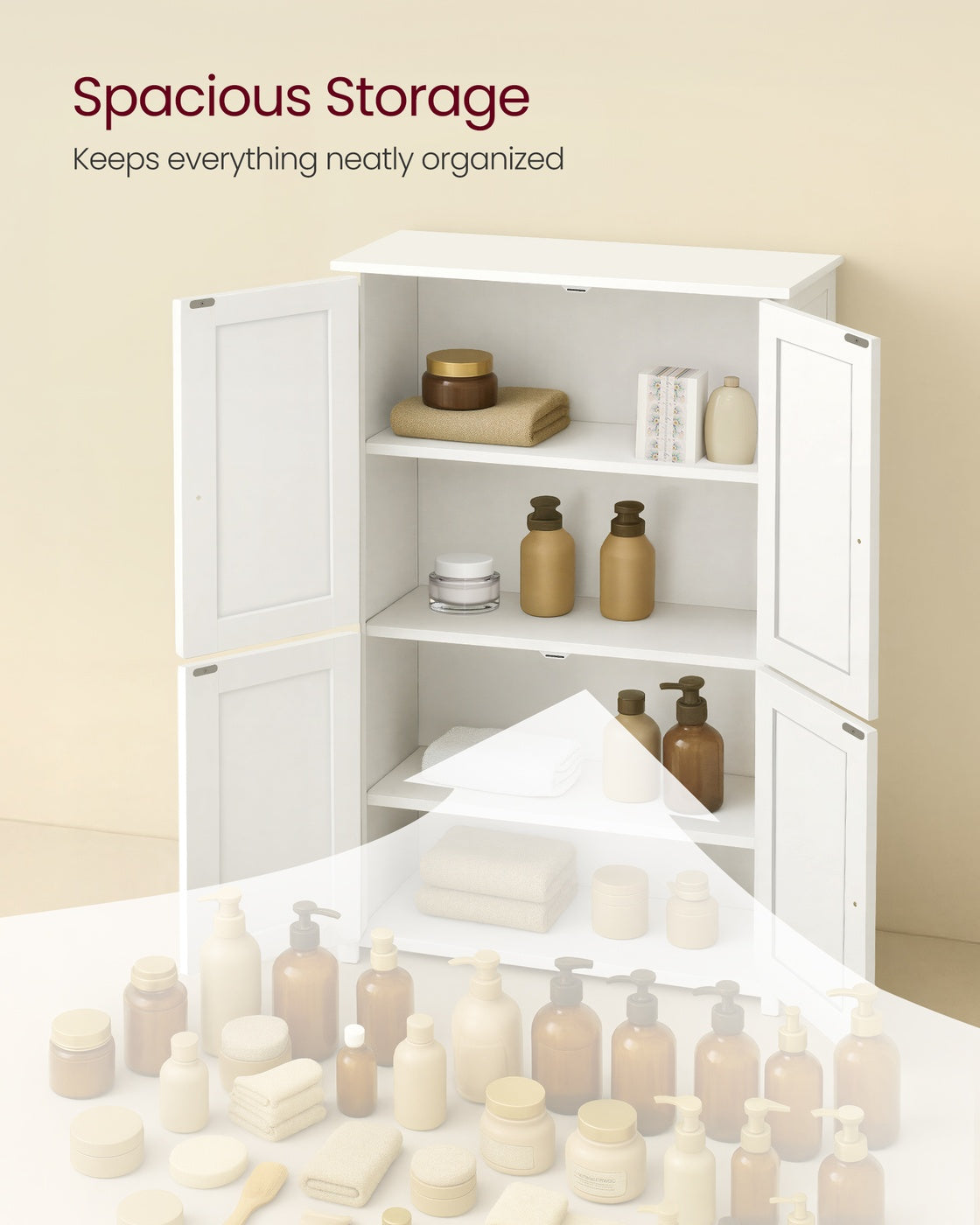 Floor Storage Cabinet with Adjustable Shelves and Doors
