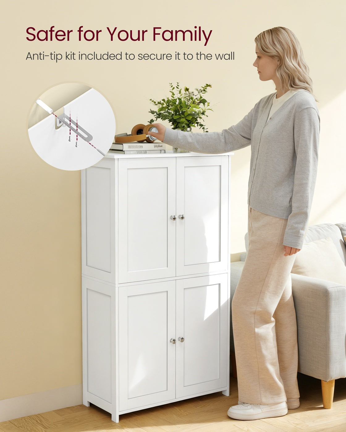 Floor Storage Cabinet with Adjustable Shelves and Doors