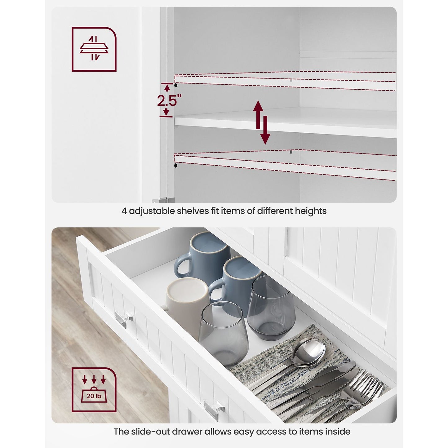 71.7-Inch High Freestanding Tall Cupboard Storage Cabinet