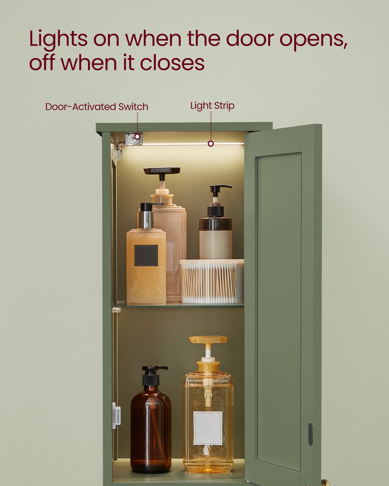 Tall Bathroom Cabinet with Lights - HWLEXTRA 