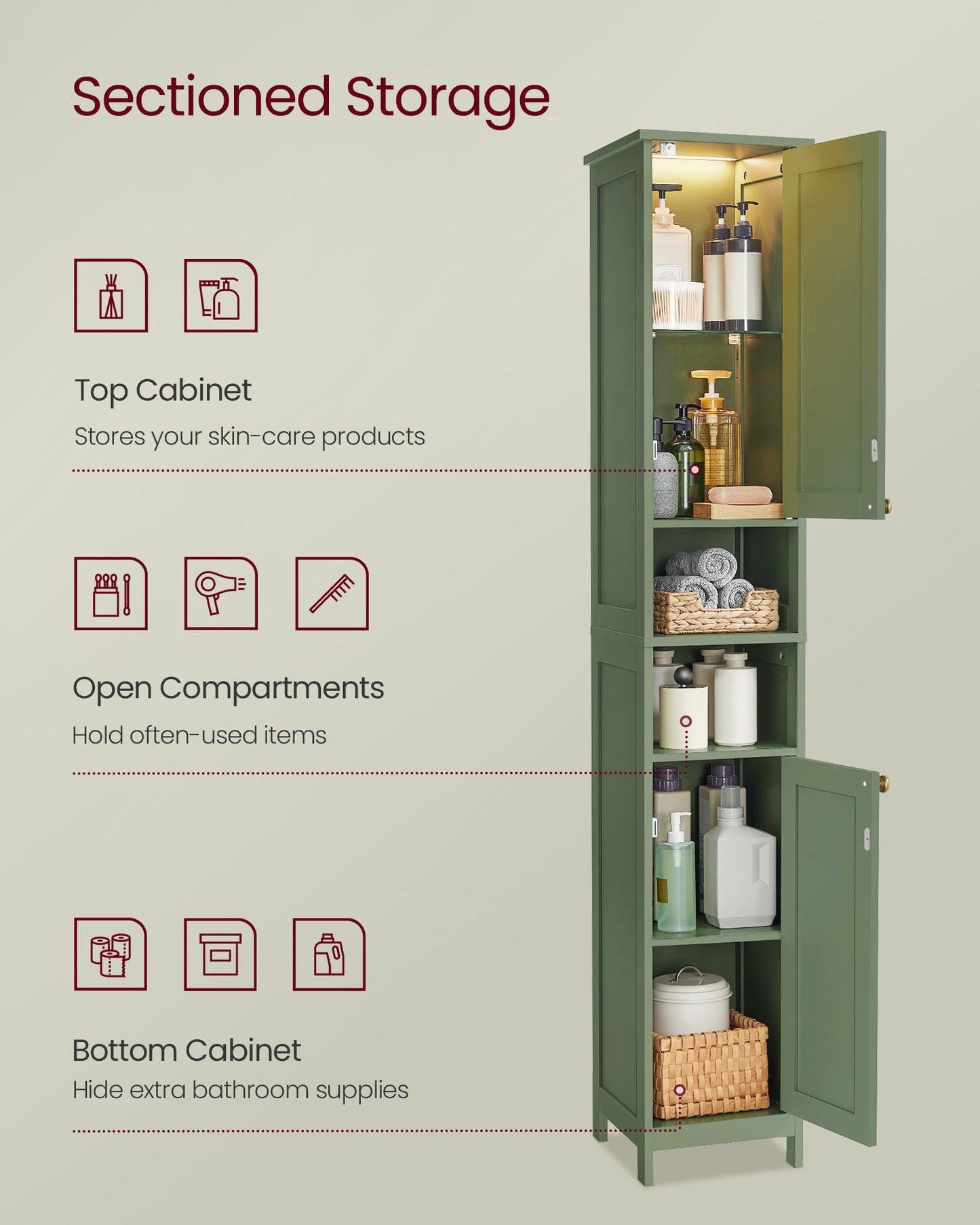 Tall Bathroom Cabinet with Lights - HWLEXTRA 
