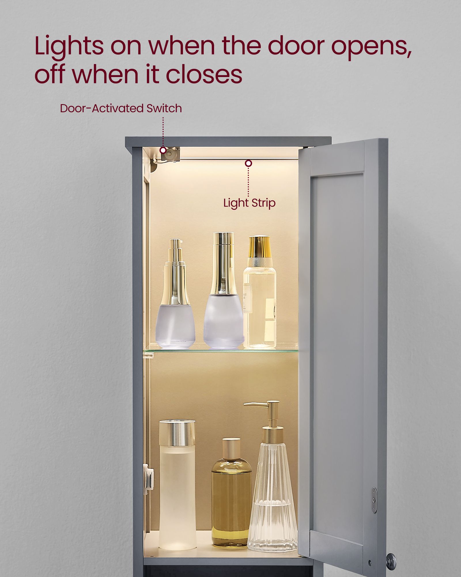 Tall Bathroom Cabinet with Lights - HWLEXTRA 
