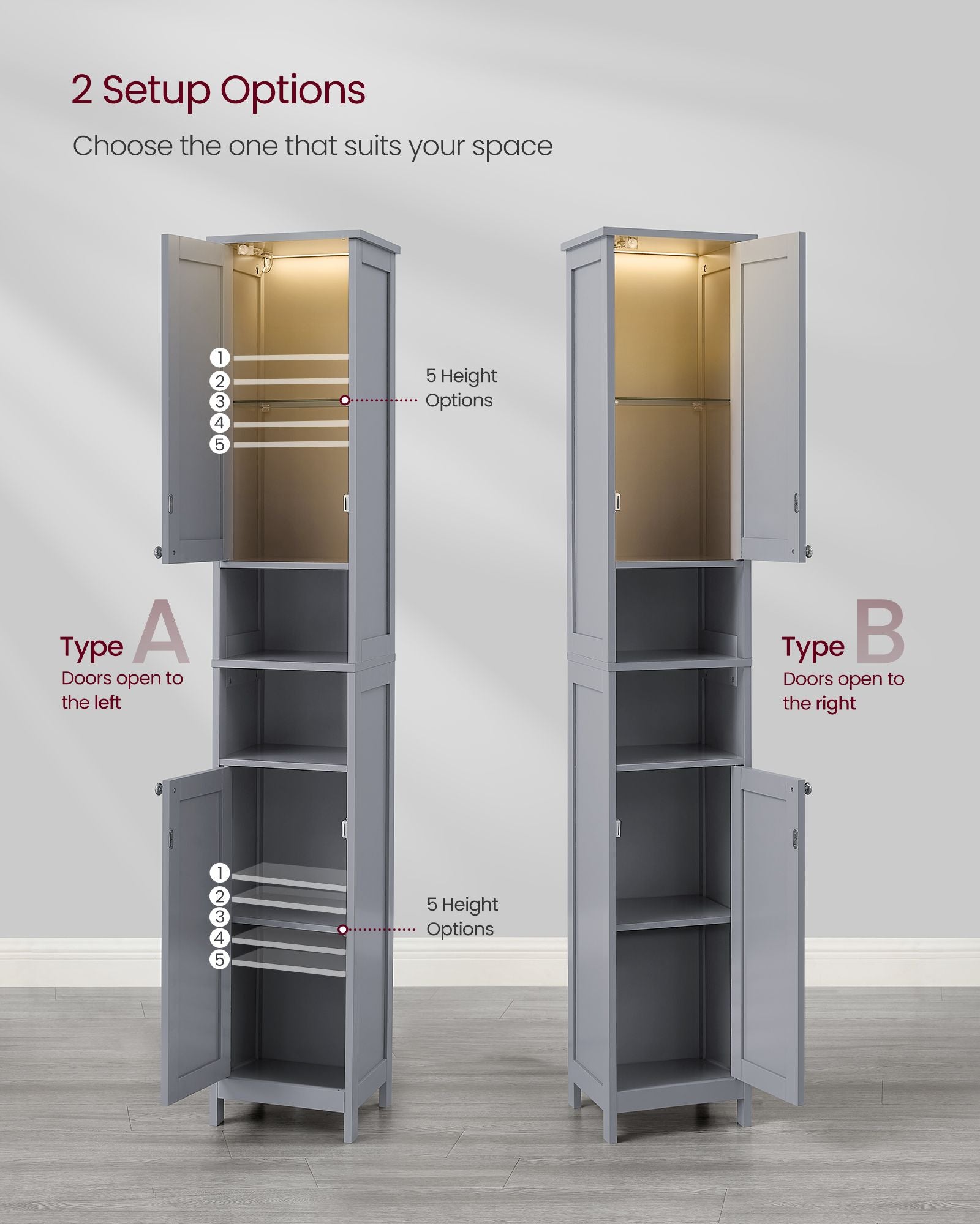 Tall Bathroom Cabinet with Lights - HWLEXTRA 