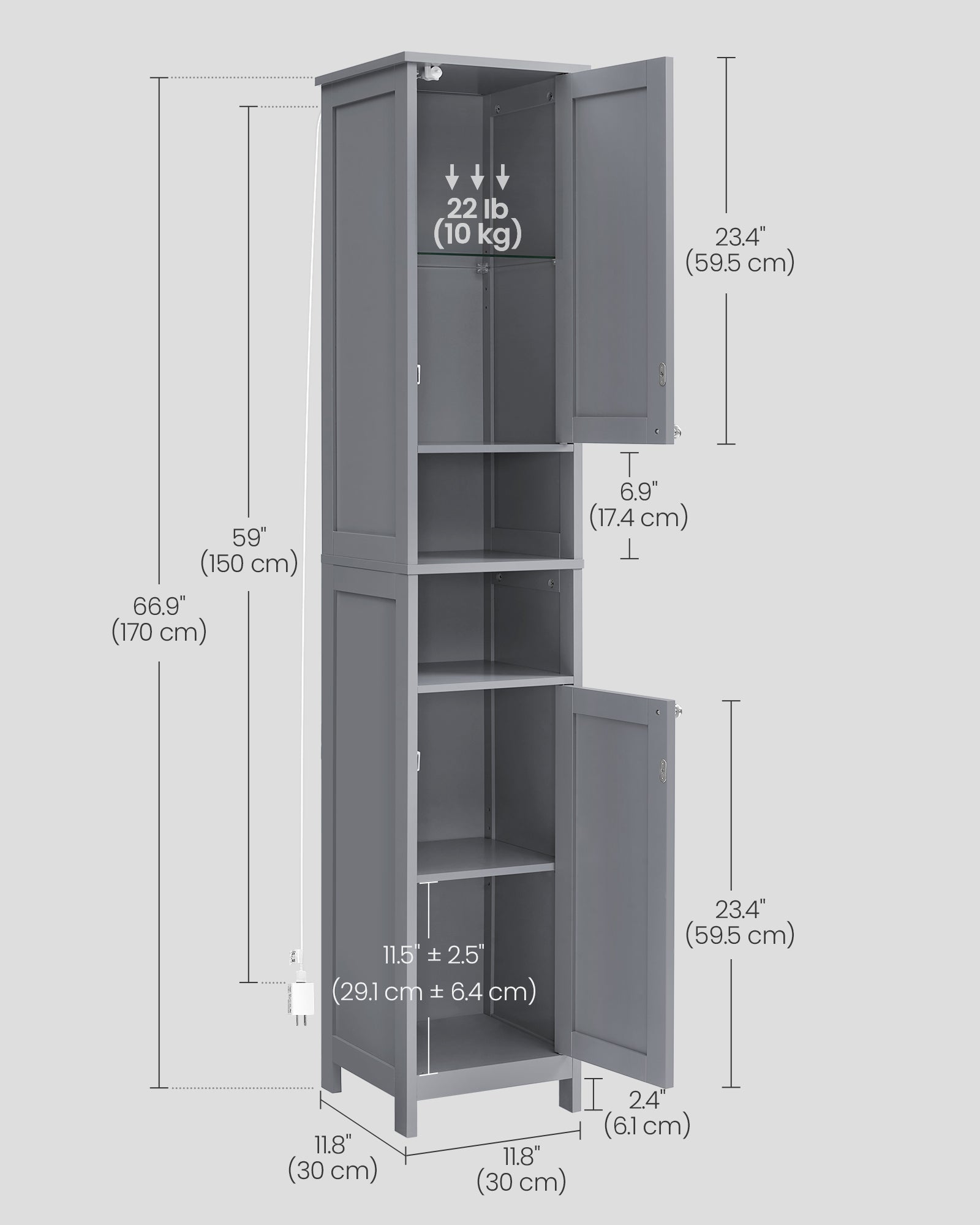 Tall Bathroom Cabinet with Lights - HWLEXTRA 