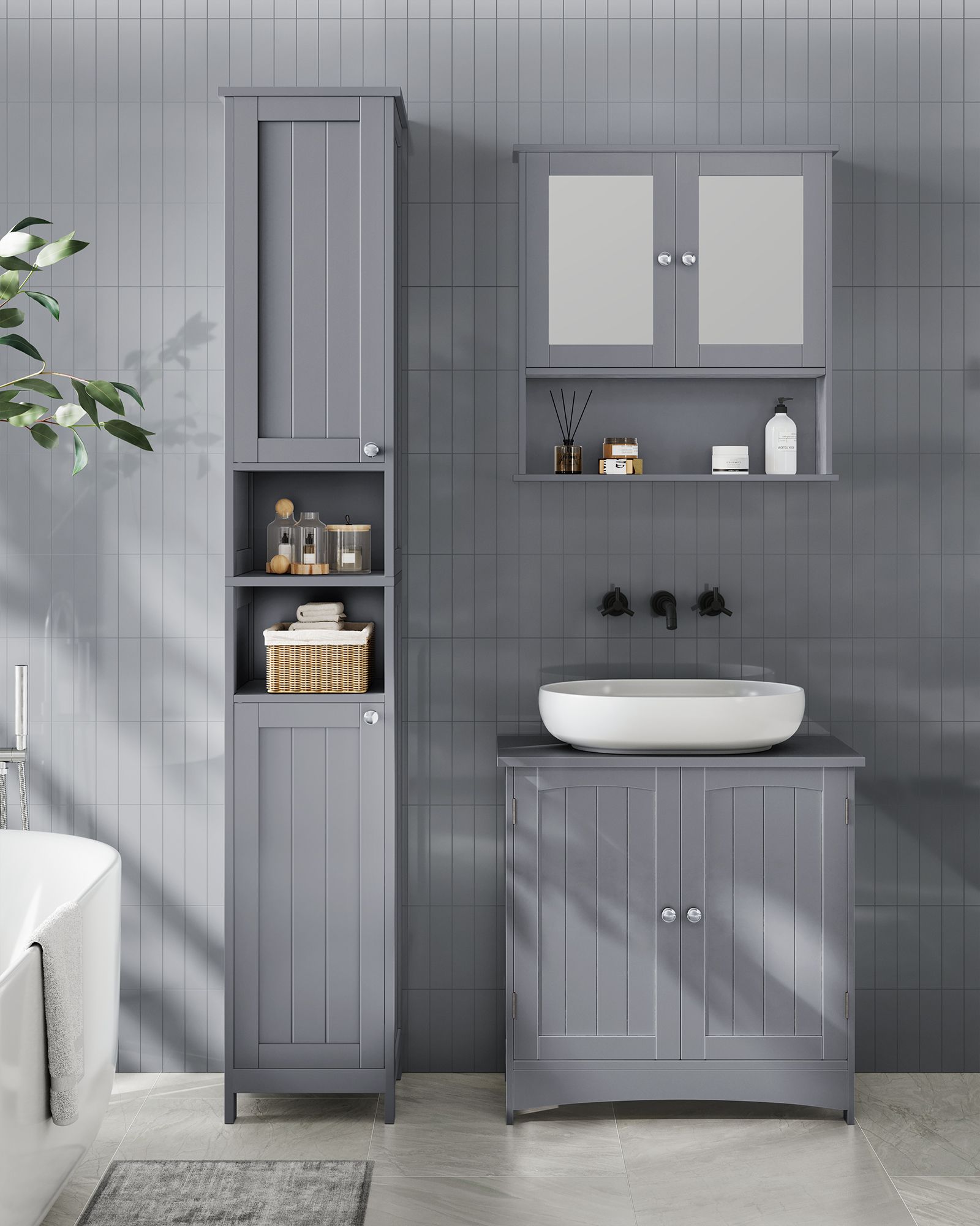 Tall Bathroom Cabinet with Lights - HWLEXTRA 