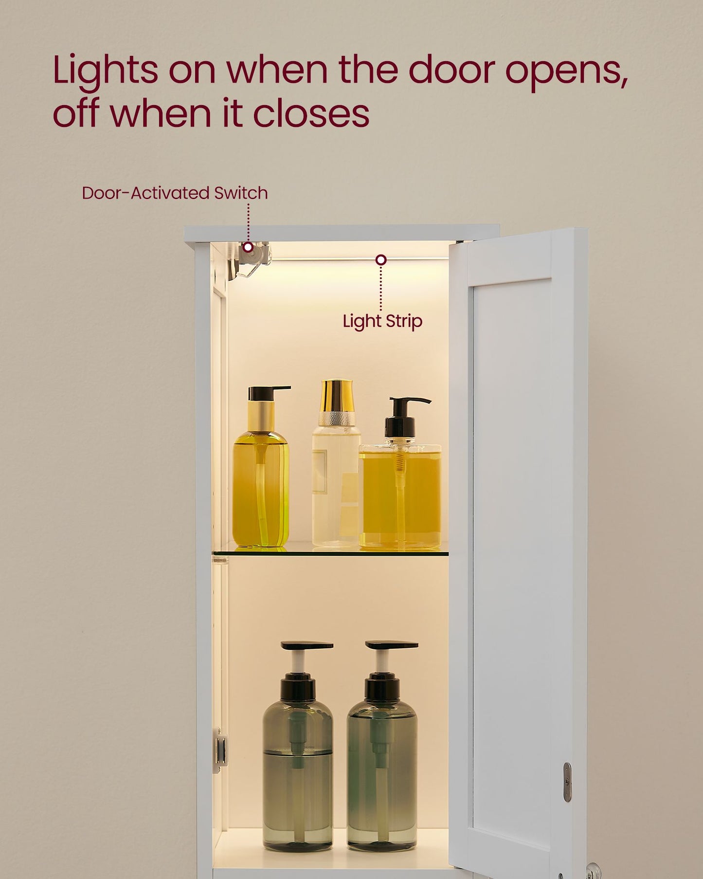 Tall Bathroom Cabinet with Lights - HWLEXTRA 