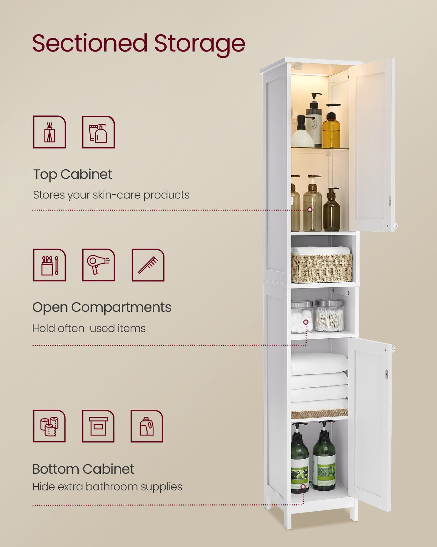 Tall Bathroom Cabinet with Lights - HWLEXTRA 