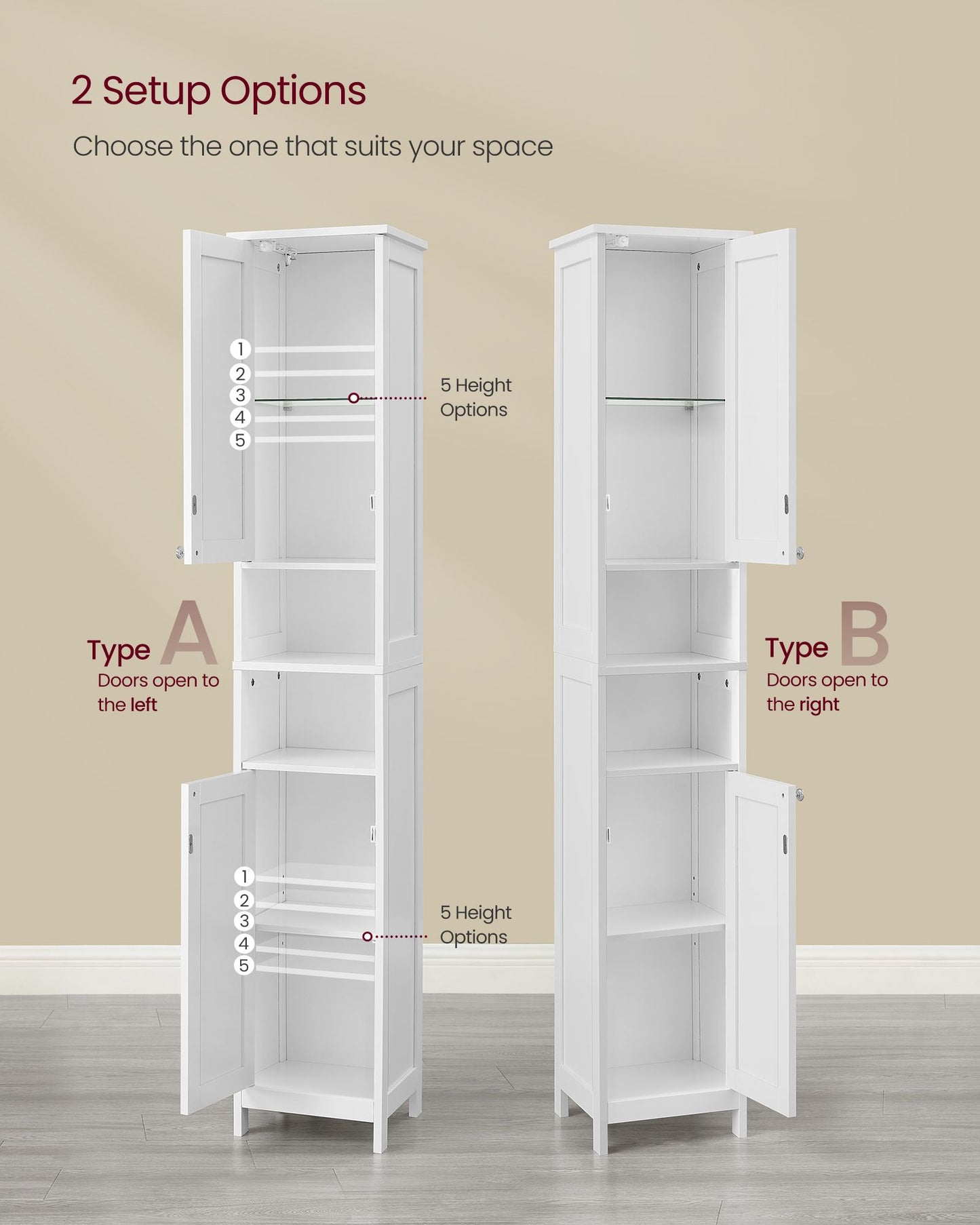 Tall Bathroom Cabinet with Lights - HWLEXTRA 