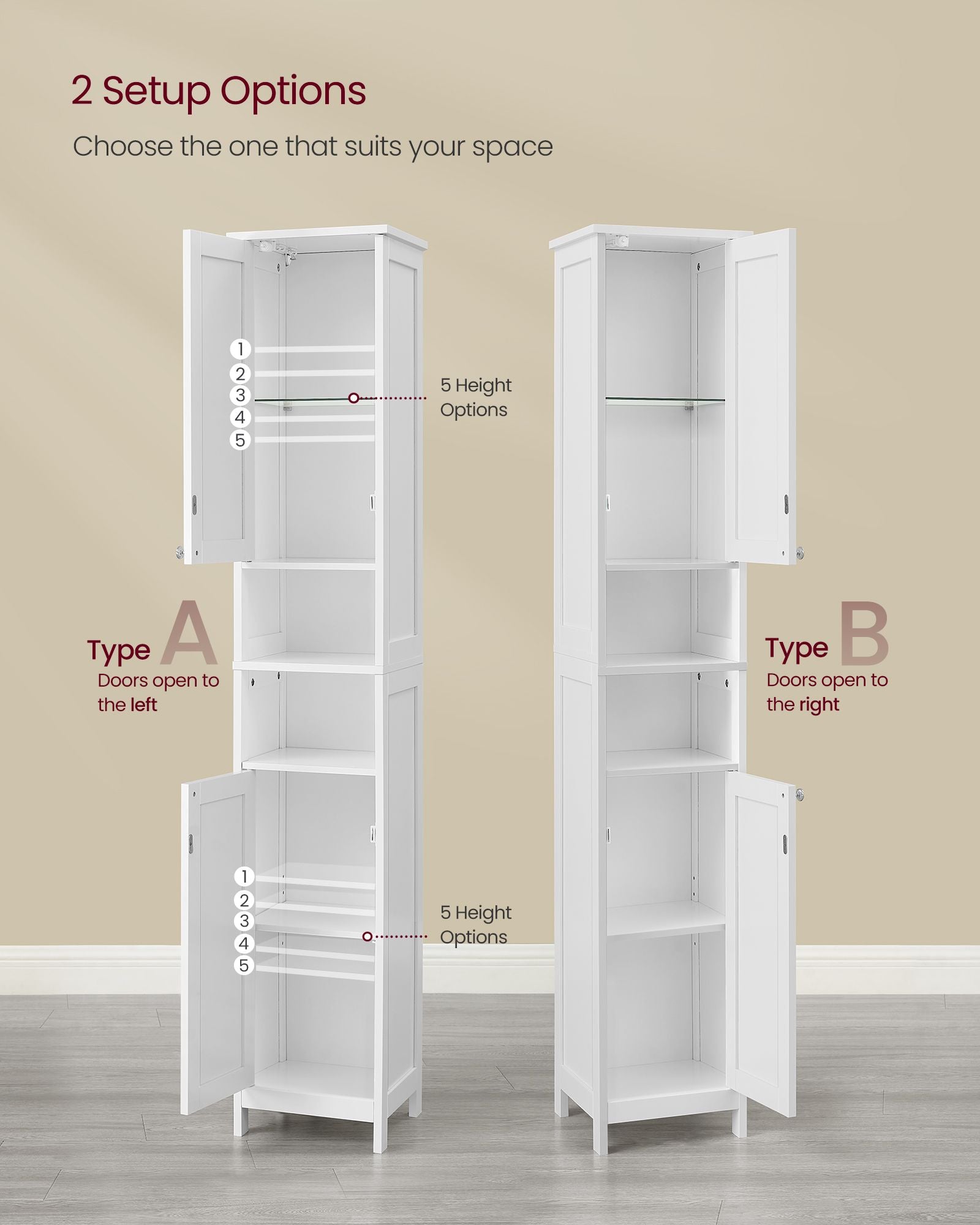 Tall Bathroom Cabinet with Lights - HWLEXTRA 