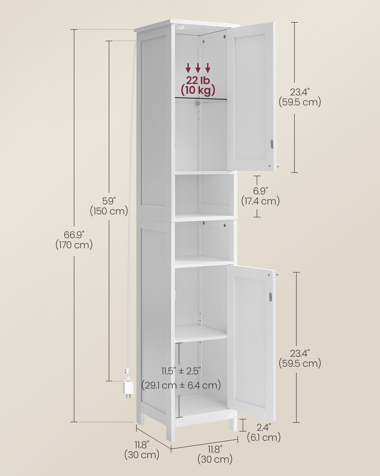 Tall Bathroom Cabinet with Lights - HWLEXTRA 