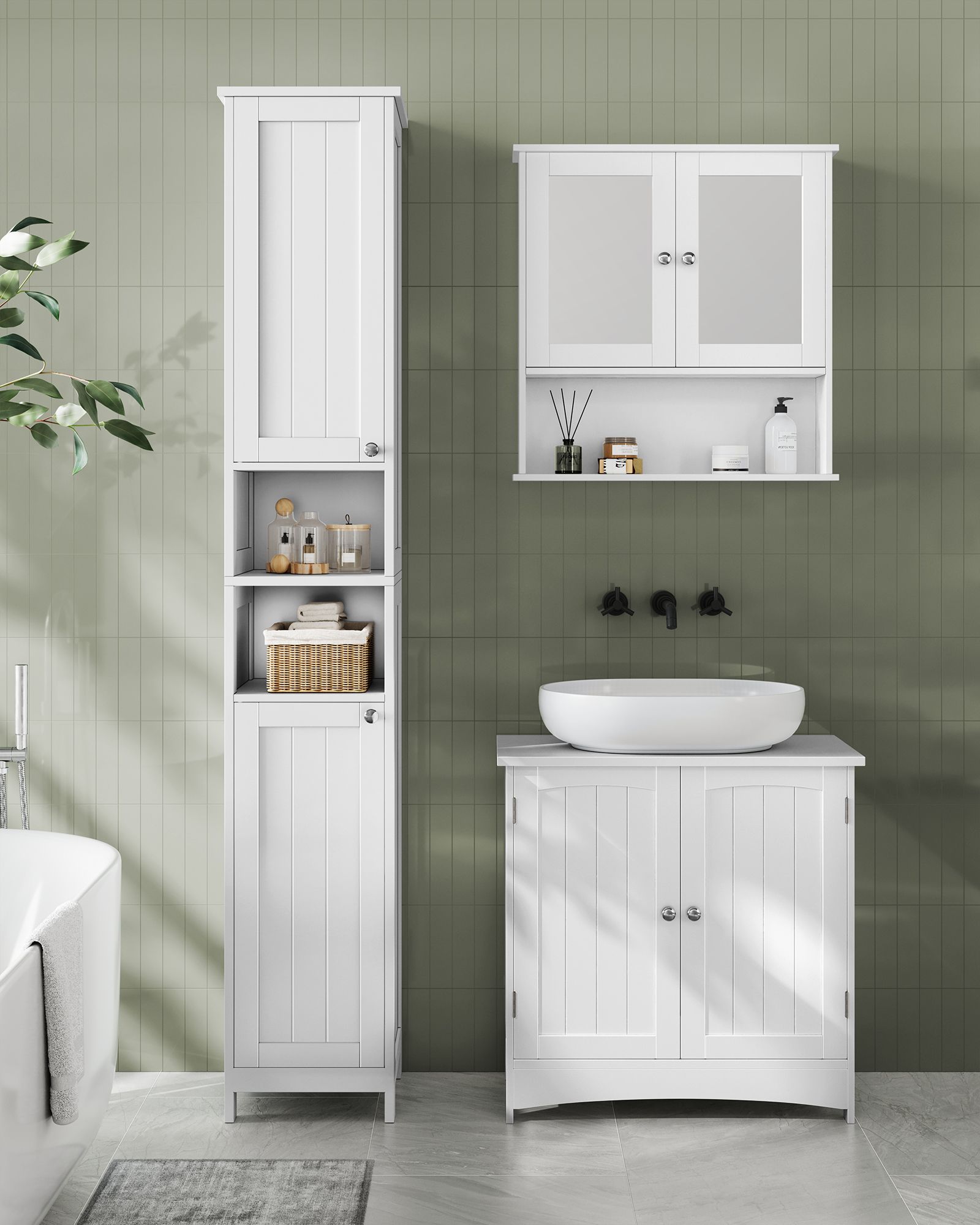 Tall Bathroom Cabinet with Lights - HWLEXTRA 